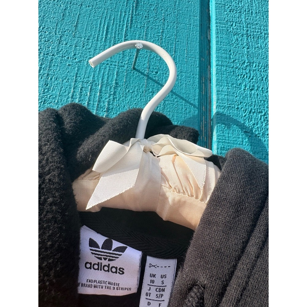 Adidas Originals Womens Cropped Hoodie Black 3-Stripes Trefoil Logo Small S - Picture 4 of 6